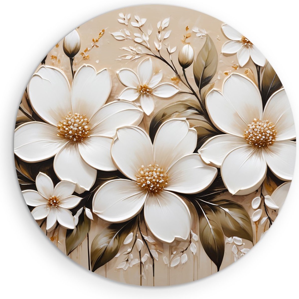 Saammp Forex Muurcirkel - Witte Bloemen - Natuur - Abstract - Ø 80 - Wandcirkel - Wanddecoratie Cirkel - Muurdecoratie Woonkamer - Kantoor Decoratie