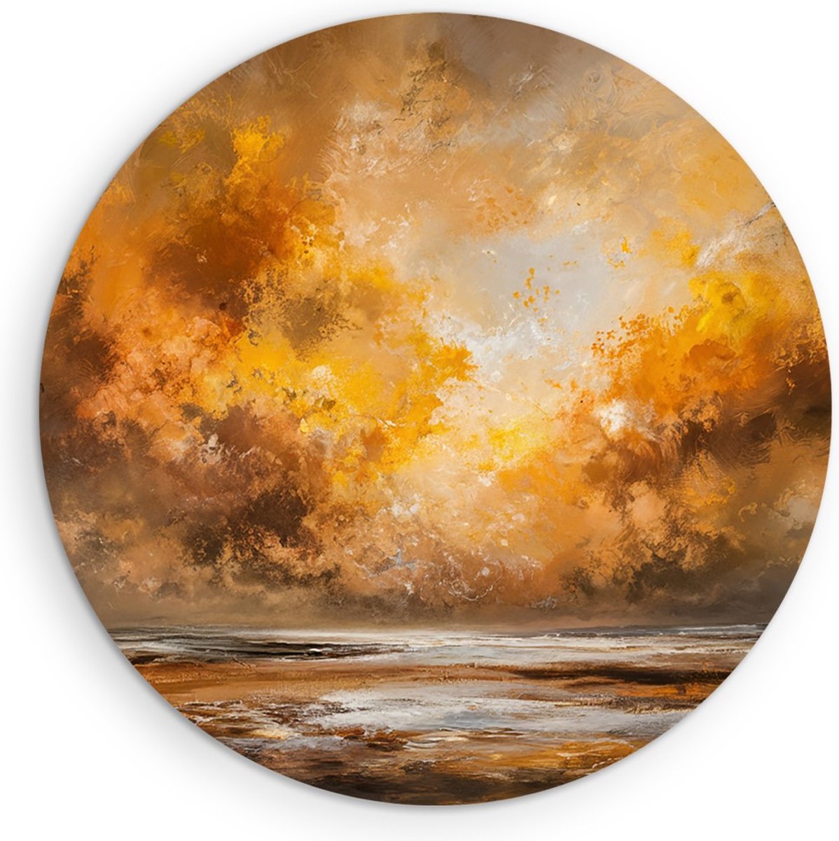 Saammp Muurcirkel Hout - Landschap - Oranje - Abstract - Ø 50 - Wandcirkel - Wanddecoratie Cirkel - Muurdecoratie Woonkamer - Slaapkamer decoratie - Rond Schilderij