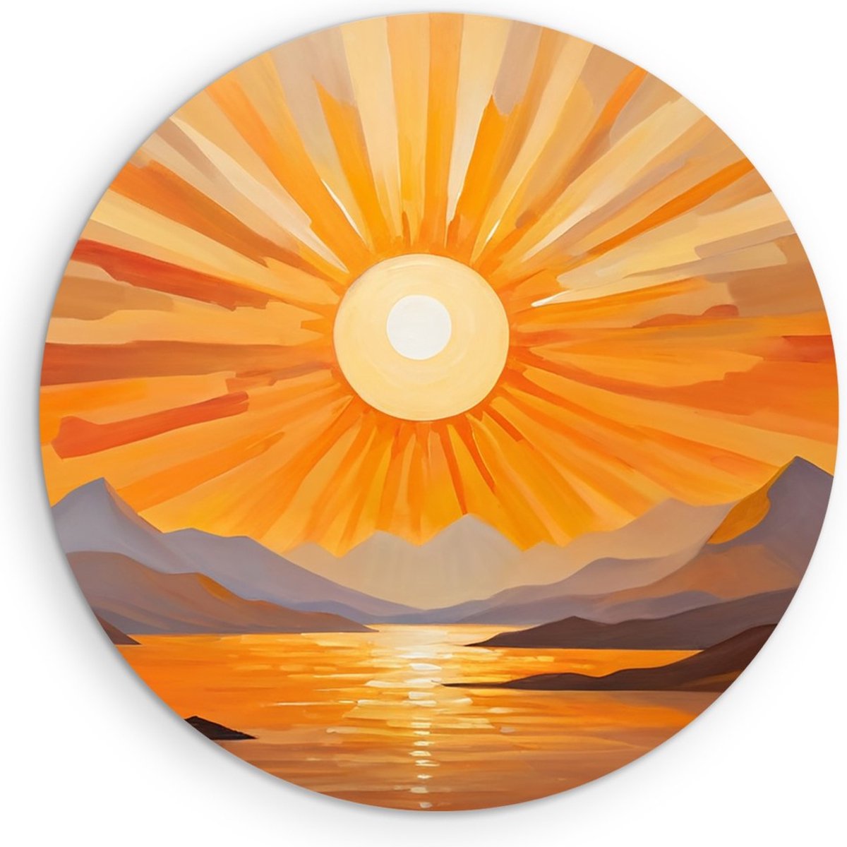 Saammp Muurcirkel Hout - Abstracte zon - Natuur - Landschap - Ø 60 - Wandcirkel - Wanddecoratie Cirkel - Muurdecoratie Woonkamer - Slaapkamer decoratie - Rond Schilderij