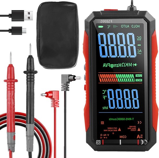Digitale multimeter voltmeter stroommeter - USB oplaadbaar - meet AC/DC ...