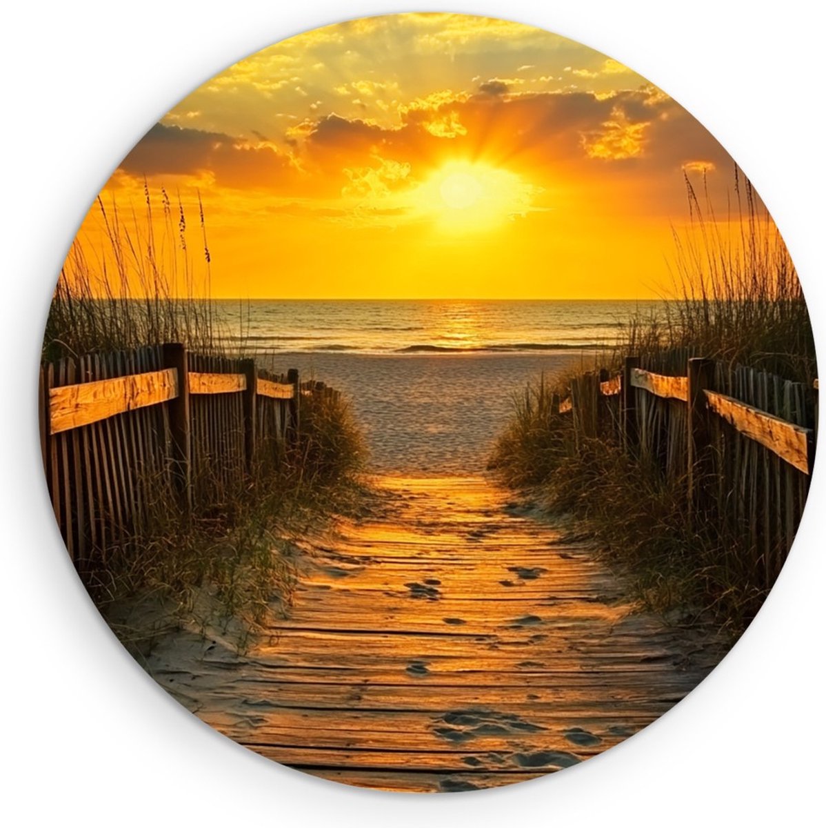 Saammp Muurcirkel Hout - Strand Pad - Zee - Duinen - Ø 70 - Wandcirkel - Wanddecoratie Cirkel - muurdecoratie Woonkamer - Slaapkamer decoratie - Rond Schilderij