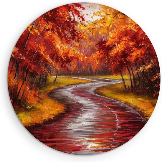 Saammp Forex Muurcirkel - Abstract - Herfstbos - Rood - Ø 80 - Wandcirkel - Wanddecoratie Cirkel - Muurdecoratie Woonkamer - Slaapkamer decoratie - Rond Schilderij