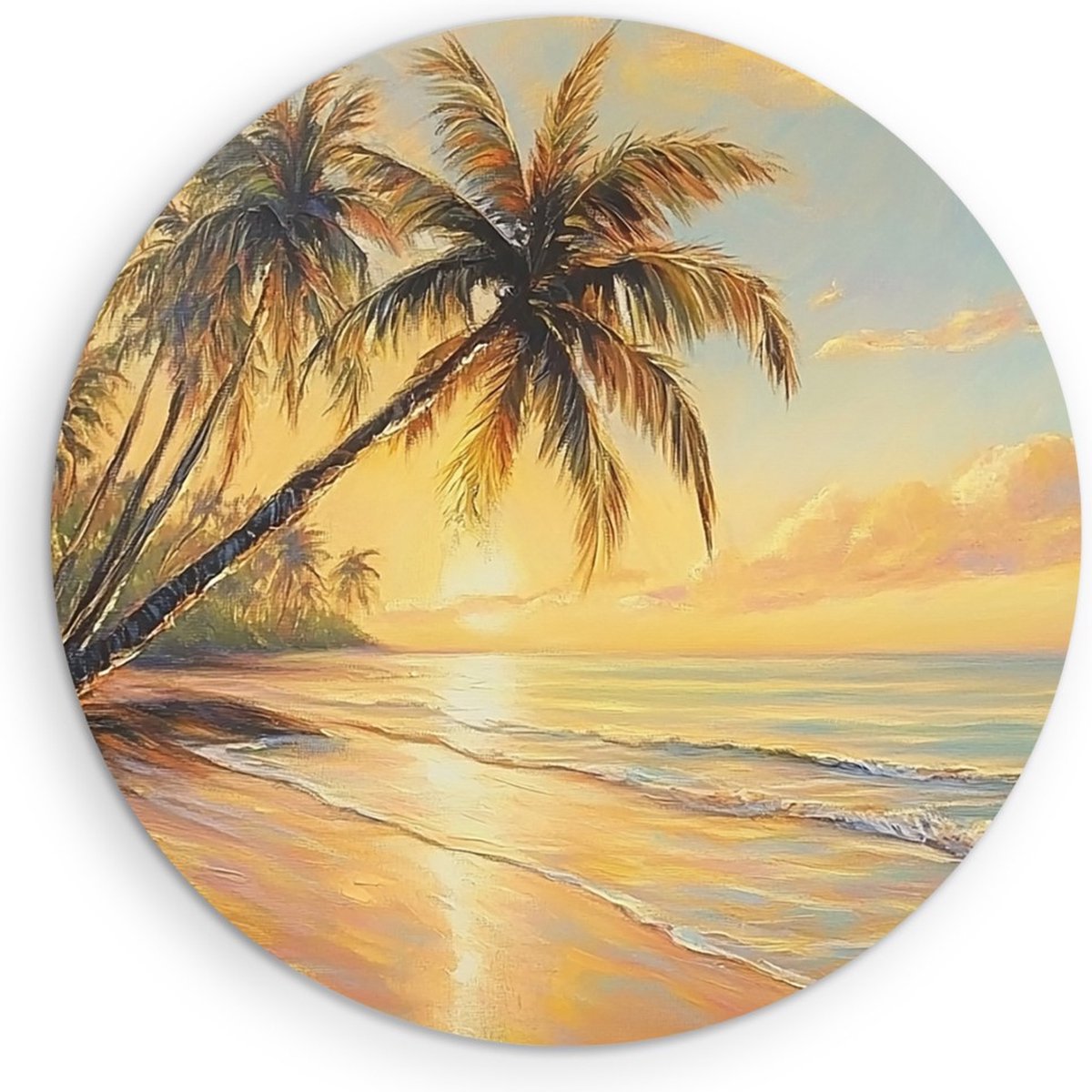 Saammp Forex Muurcirkel - Strand met Palmbomen - Zee - Abstract - Ø 70 - Wandcirkel - Wanddecoratie Cirkel - muurdecoratie Woonkamer - Slaapkamer decoratie - Rond Schilderij