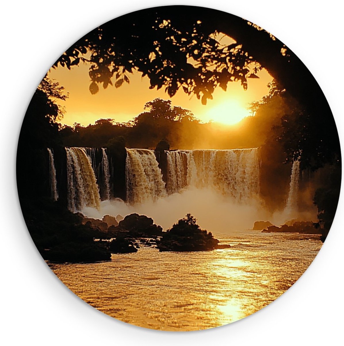 Saammp Forex Muurcirkel - Natuur - Landschap - Watervallen - Ø 50 - Wandcirkel - Wanddecor