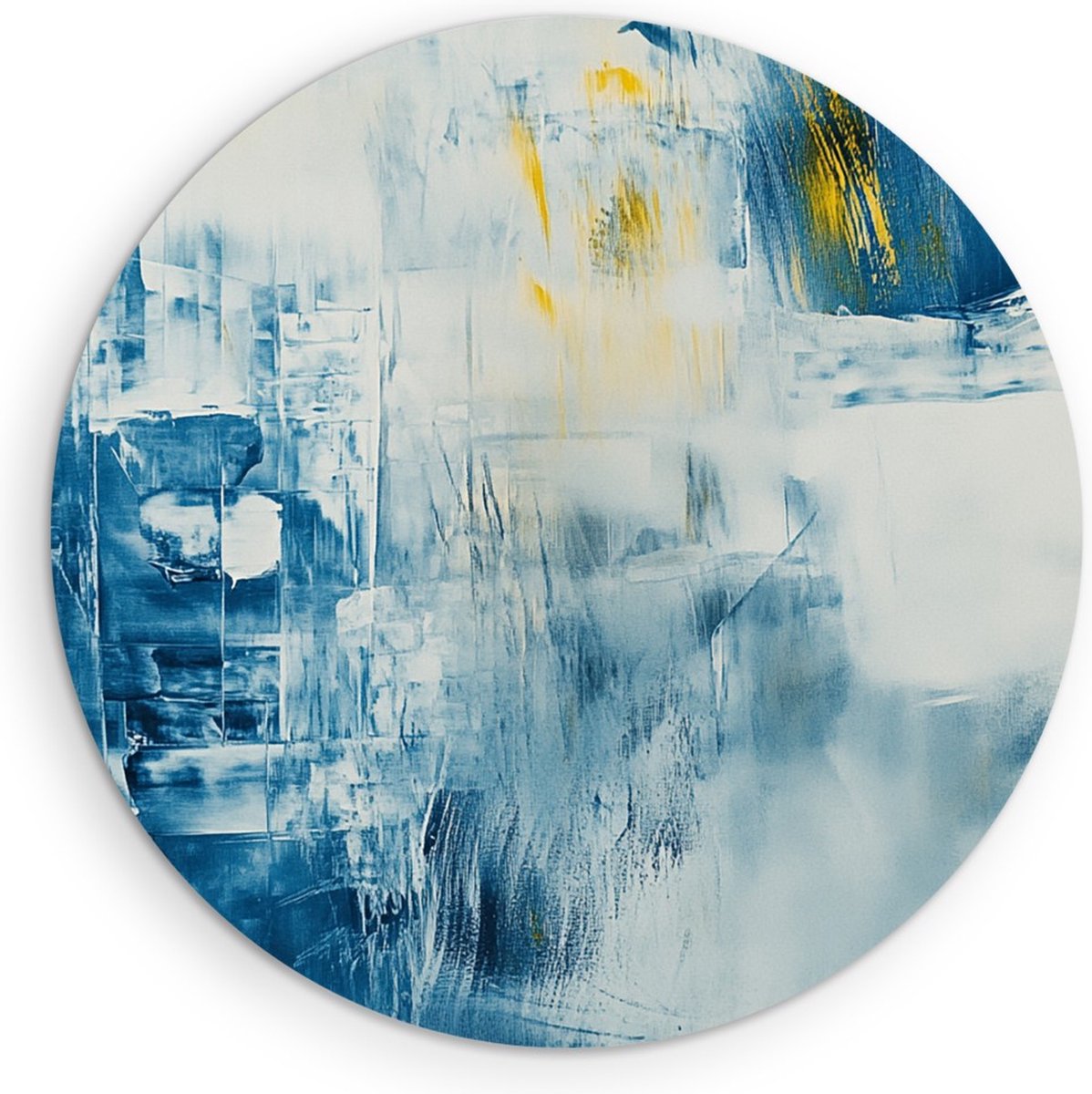 Saammp Muurcirkel Hout - Blauwe vegen - Abstract - Ø 30 - Wandcirkel - Wanddecoratie Cirkel - Muurdecoratie Woonkamer - Slaapkamer decoratie - Rond Schilderij