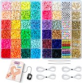 Kralenset incl. E-Book - Luxe Polymeer Kralen Set - 36 kleuren - Katsuki Kralen - Incl. Rijgnaalden en Draad - Smiley Kralen - Bedels - Letterkralen - DIY Sieraden Maken - Armbandjes Maken - Kralendoos - Platte Kralen