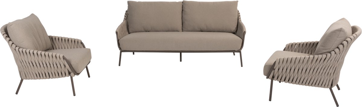 4 Seasons Outdoor Montera stoel bank loungeset 3 delig rope terre 4 Seasons Outdoor Bruin / Terre, Taupe, Zand / Latte / Linen
