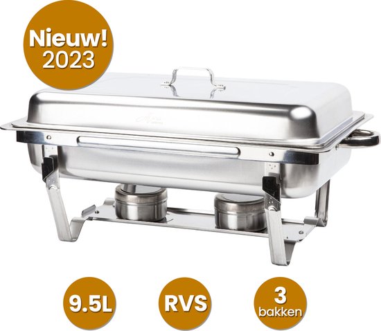 Alora Chafing Dish chrome 3 bakken per 3 - Voedsel Verwamer - Voedsel Warmhouden - met Deksel - Buffetwarmer - Roestvrij Staal - Chrome - Earmhoudplaat - Bain Marie - Warmhoudbakken - Warmhoudschalen — afbeelding 4