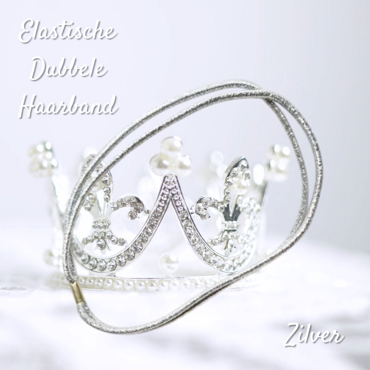 H.A.M.A. - Elastische dubbele haarband / hoofd elastiek - zilver - 1 stuks - volwassen jeugd - dames meisjes - casual - gala bruiloft - themafeesten carnaval - feestdagen - sport