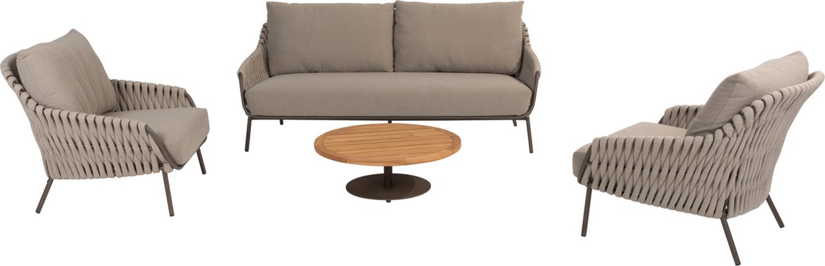 4 Seasons Outdoor Montera stoel-bank loungeset 4-delig met teak en rope in terre