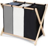 Muntel® Wasmand - Opvouwbaar - Beukenhout - Polyester - 3 Vakken - 105 L - Zwart - Grijs - Ecru