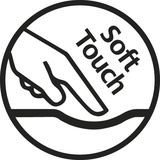 Pictogram van een hand die een zacht oppervlak aanraakt.