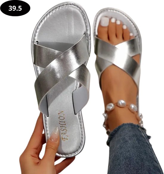 Chaussons Nivard Slippers - Tongs - Confortables - Été - Argent 39,5