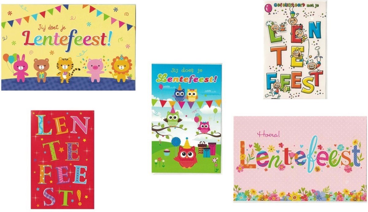 5 Luxe Wenskaarten Lentefeest - 12x17cm - Gevouwen kaarten met enveloppen