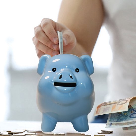 Decopatent - Tirelire Cochon - Céramique - Dimensions 16 x 12,5 x 14 cm - Tirelire cochon pour adultes et petits enfants - Cadeau - Couleur : Blauw