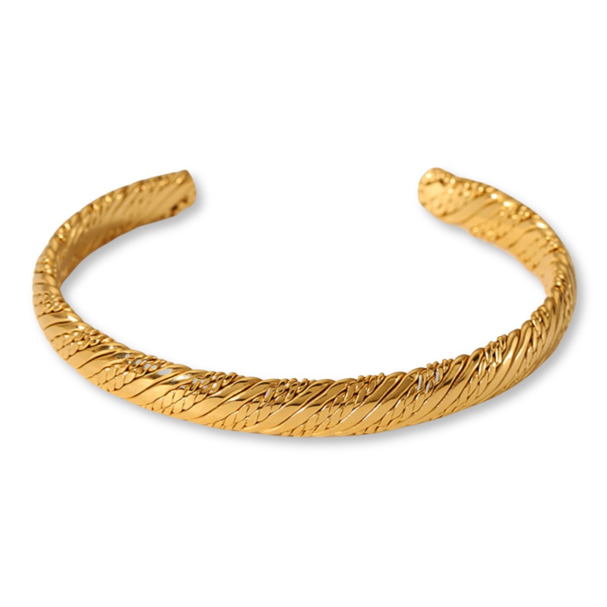 Marama - damesarmband Maya Goud - stainless steel met gouden plating - bangle met subtiel reliëf - cadeau dames - luxe geschenkverpakking