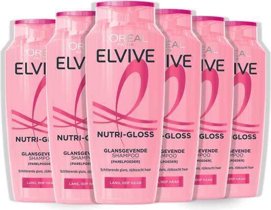 L'Oréal Paris Elvive Nutri-Gloss Shampoo - Glansgevende Shampoo Voor Lang, Dof Haar - Met Parelpoeder - 6x 250ML