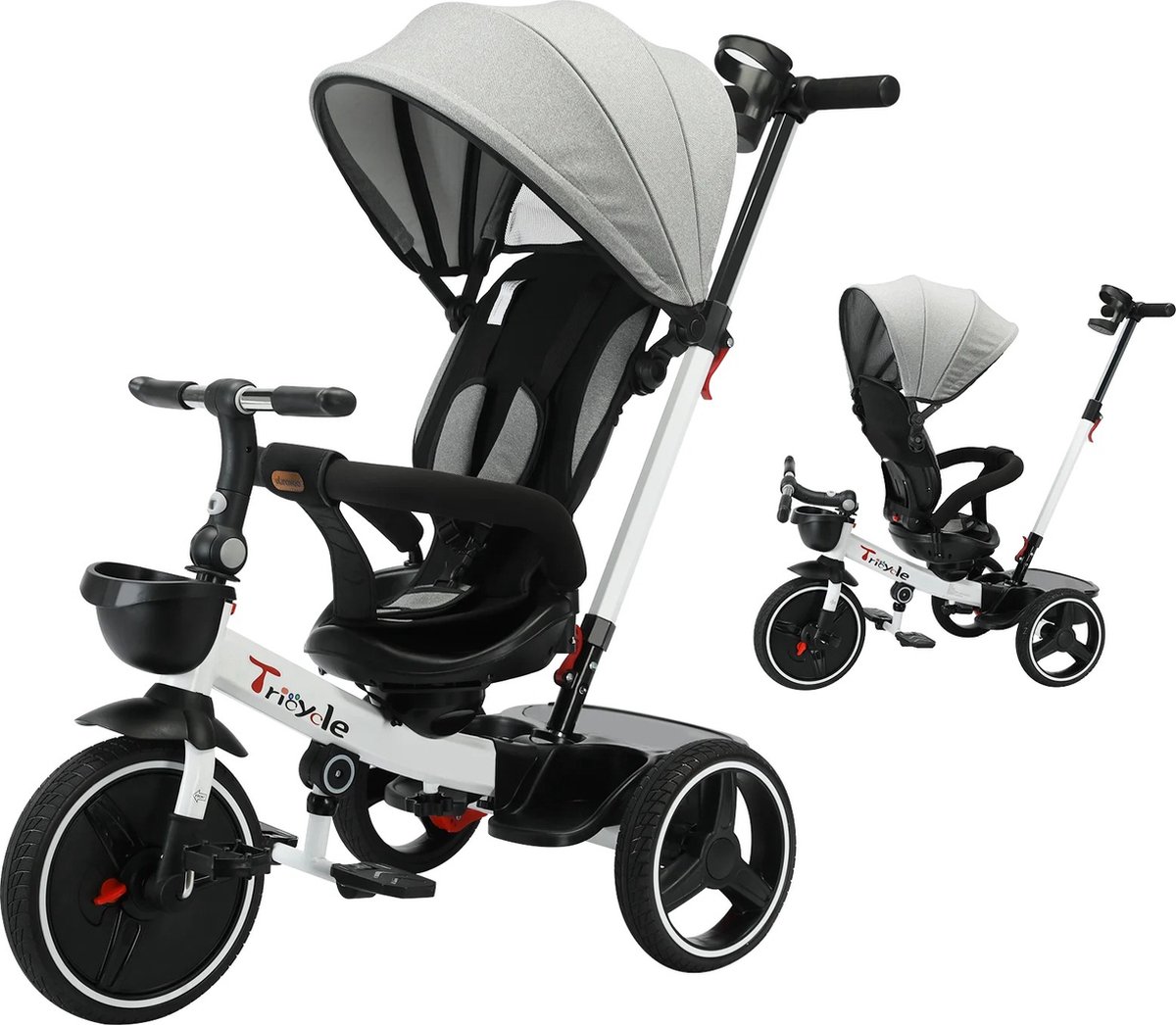Kinderwagen - Driewieler - Kinderwagendriewieler - Babywagen - Babydriewieler - Babyfiets - Kinderwagenfiets - 6in1 - Verstelbaar - Elk terrein - Leeftijd aanpasbaar - Duwkinderwagen - Afneembaar vangrail - Opvouwbaar - Zonneklep - Hoge Rugleuning