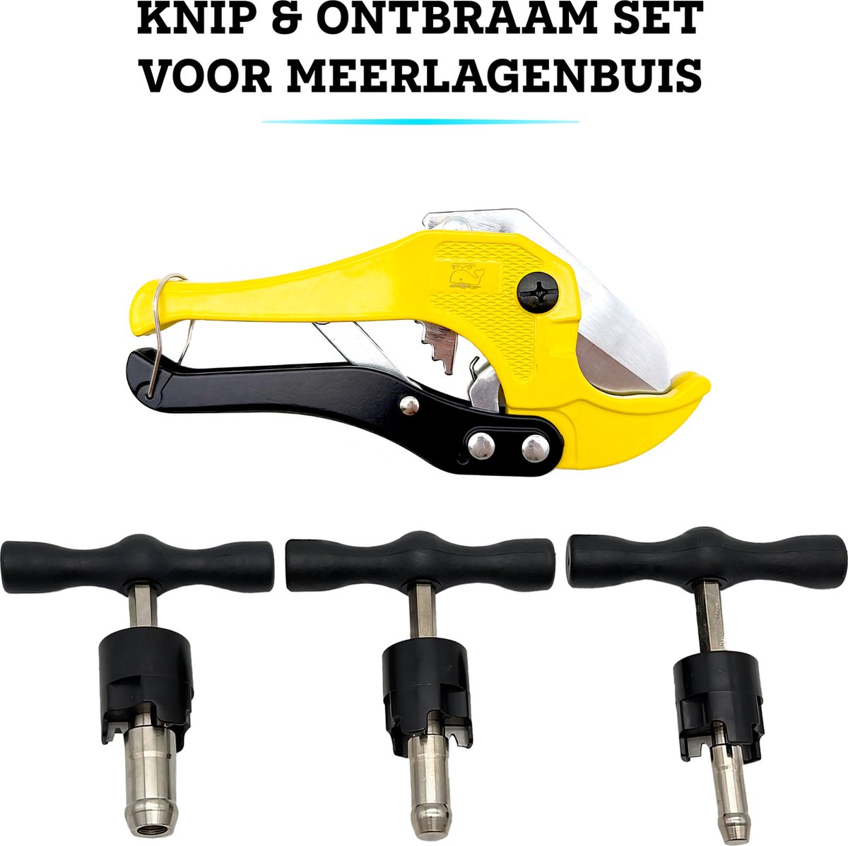 Somstyle Knip & Ontbraam Set voor Meerlagenbuis - Knippen tot 42 MM - Kalibreren 16, 20 & 25/26 MM - Ontbramer - Buizensnijder - Pijpsnijder - Zwart & Geel thumbnail 3