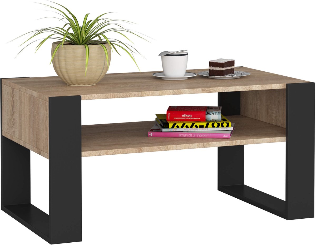 Salontafel Koffietafel DOMI / Sonoma Eik - Zwart / 92x45x53 cm