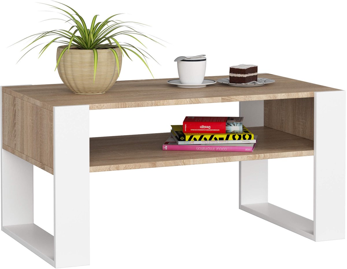 Salontafel Koffietafel DOMI / Sonoma Eik - Wit / 92x45x53 cm