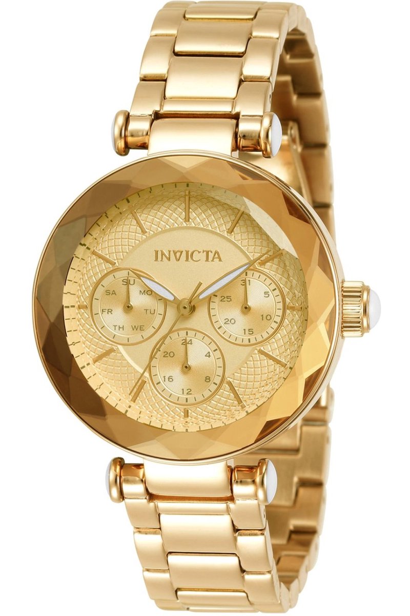 Invicta Angel 31297 Dames Horloge - Waterdicht - Analoog - Quartz Uurwerk - Roestvrij Staal met gouden Wijzerplaat - 36mm