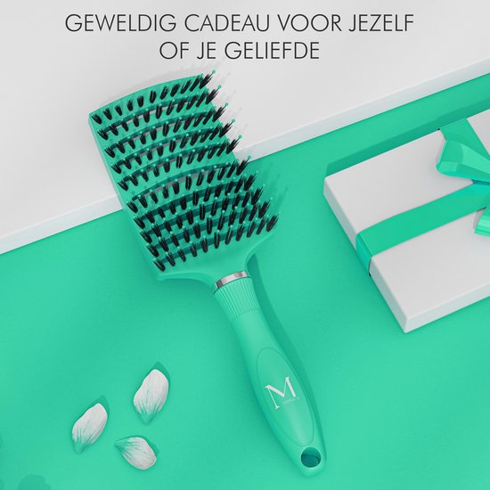 Brosse à cheveux perméable à Ventilation incurvée Moonie's - Brosse à cheveux démêlante - Vert - Brosse démêlante - Brosse ventilée incurvée - Vert