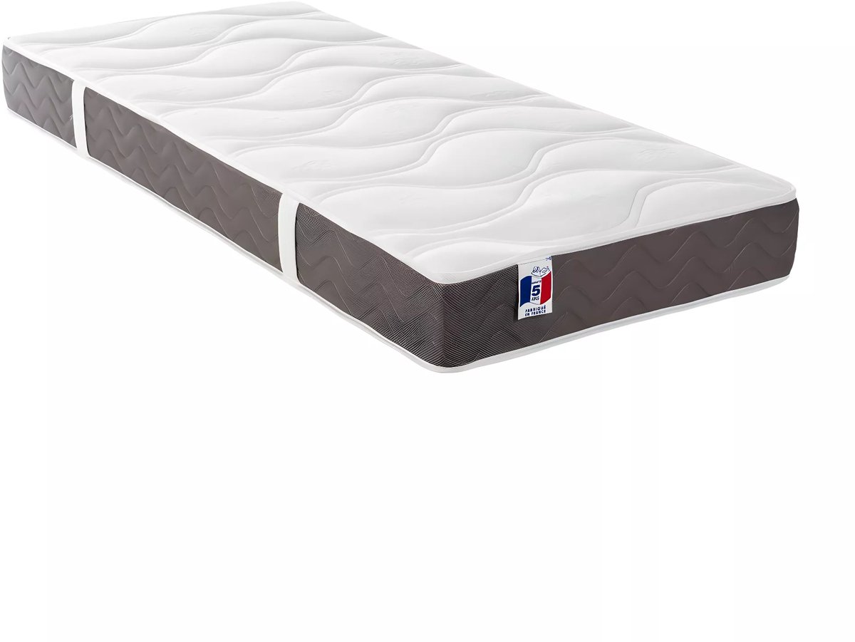 Vente-unique Elektrisch decoratief relaxbed met noppen + matras van 100% latex met 3 zones - 2 x 80 x 200 cm - Stof - Grijs - JOFAR van YSMÉE L 190 cm x H 18 cm x D 70 cm