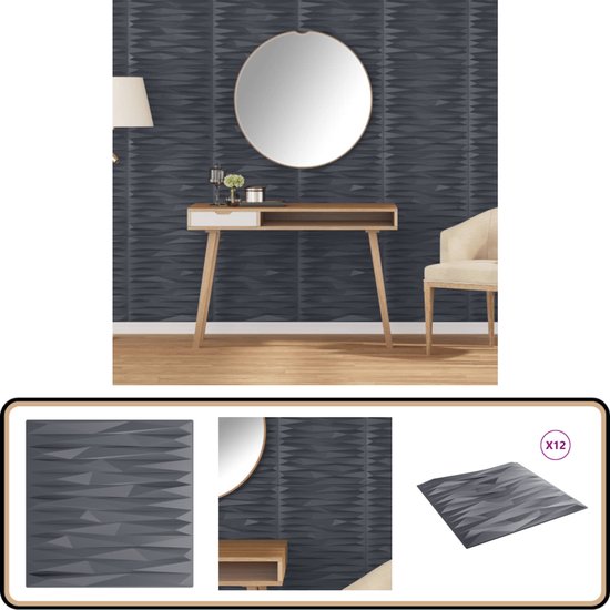 3D-panelen van polystyreen XPS - piepschuim decors plafondpanelen platen wanddecoratie wandbekleding 50x50cm 3 mm dikte (2m², Merkur Black 3D-panelen van polystyreen XPS - piepschuim decors plafondpanelen platen wanddecoratie wandbekleding 50x50cm 3 mm dikte (2m², Merkur Black