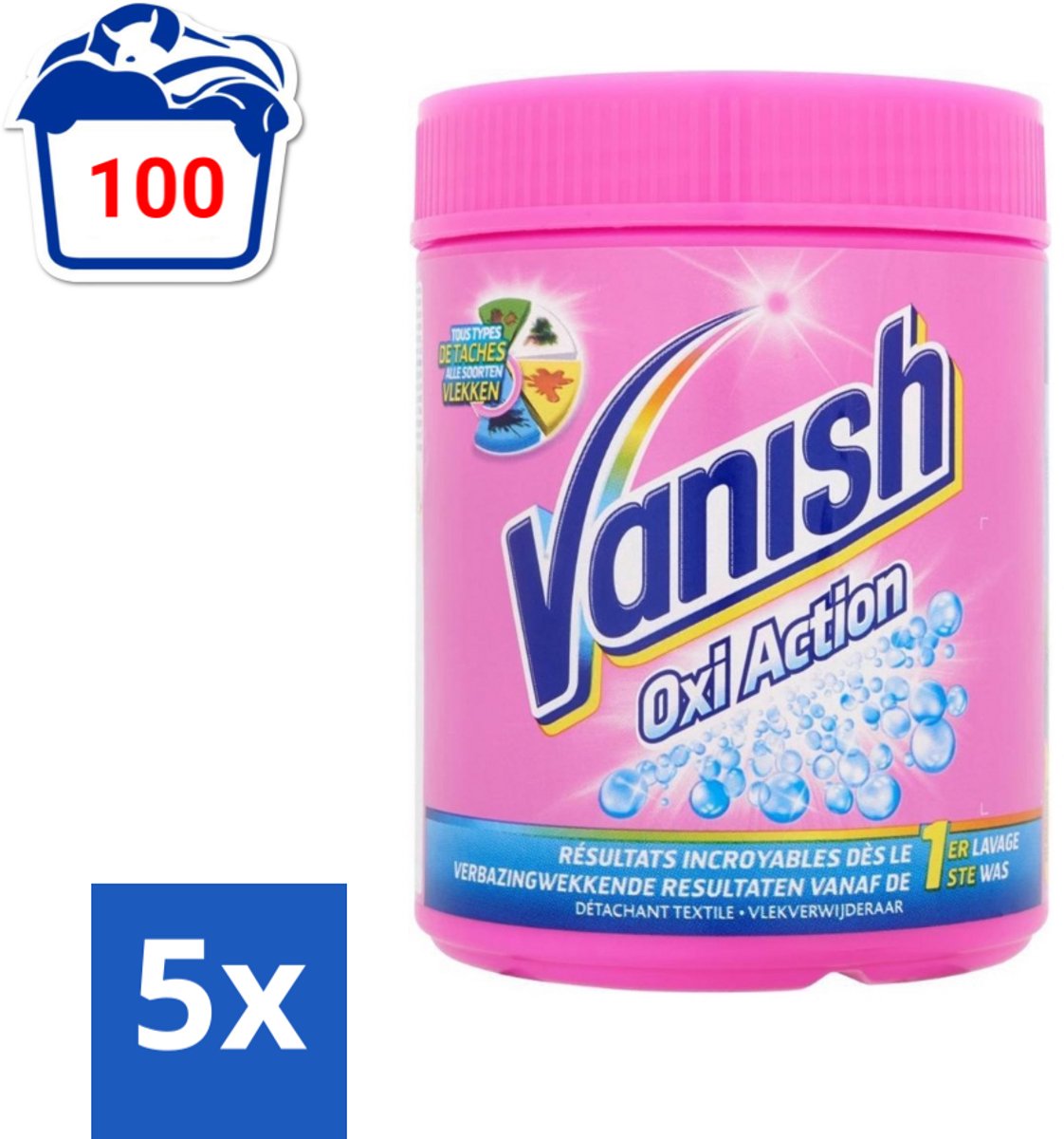 5 x Vanish Oxi Action - Vlekkenverwijderaar Poeder - Zonder Bleek - Gekleurde Was - 500 Gram - Vlekverwijderaar - Gekleurde Was - Bleekvrije Wasmiddel - Vlekken Verwijderen - Wasmiddel Poeder