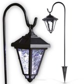 Garden d' Eden - Lanterne de Jardin Rurale LED Solar sur Spot à Pic - Eclairage de Jardin / Eclairage d'Ambiance - Zwart - Lanterne à Vent à Énergie Solaire - 1 pièce - Lampe Suspendue pour Extérieur sur Pied