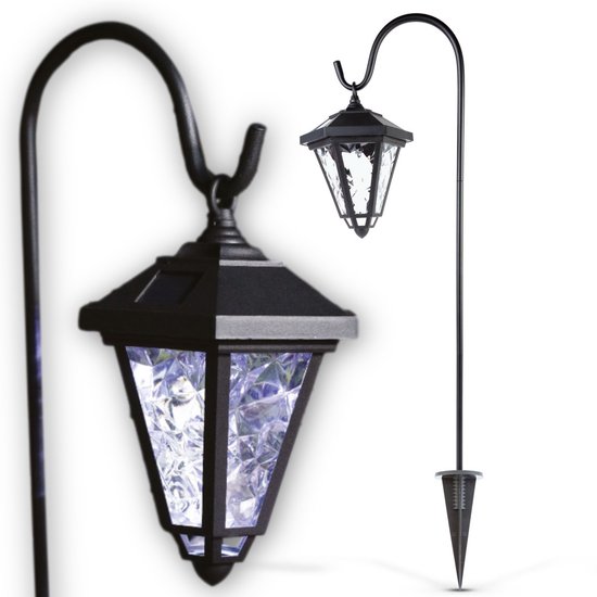 Garden of Eden - Landelijke Tuinlantaarn LED Solar op Prikspot - 80 cm Hoog - Tuinverlichting / Sfeerverlichting - Zwart - Windlicht Lantaarn op Zonne-Energie - 1 stuk - Hangende Lamp voor Buiten op Standaard