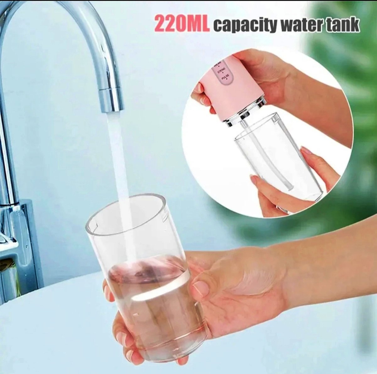 Draadloze Waterflosser | Monddouche | Inclusief 4 Opzetstukjes | Flosapparaat - Waterdicht - 1200 mAh Batterij - Water Flosser - 3 Modus - Oplaadbaar via USB - kleur: Roze thumbnail 2