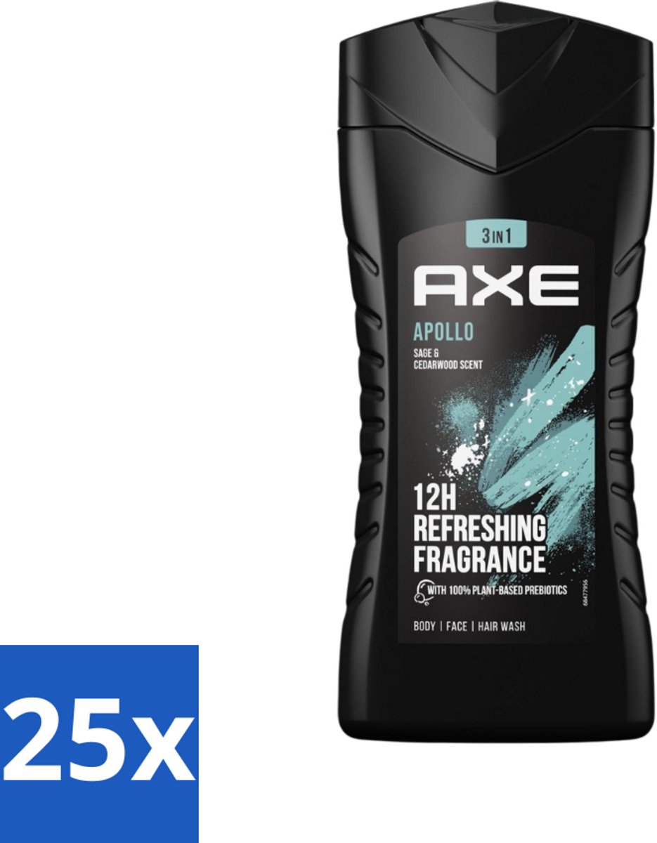 Axe - 3-in-1 Douchegel - Apollo - Sage & Cedarwoord - 12hrs Long Lasting Scent - 250 ml - Bulkverpakking - 25 stuks