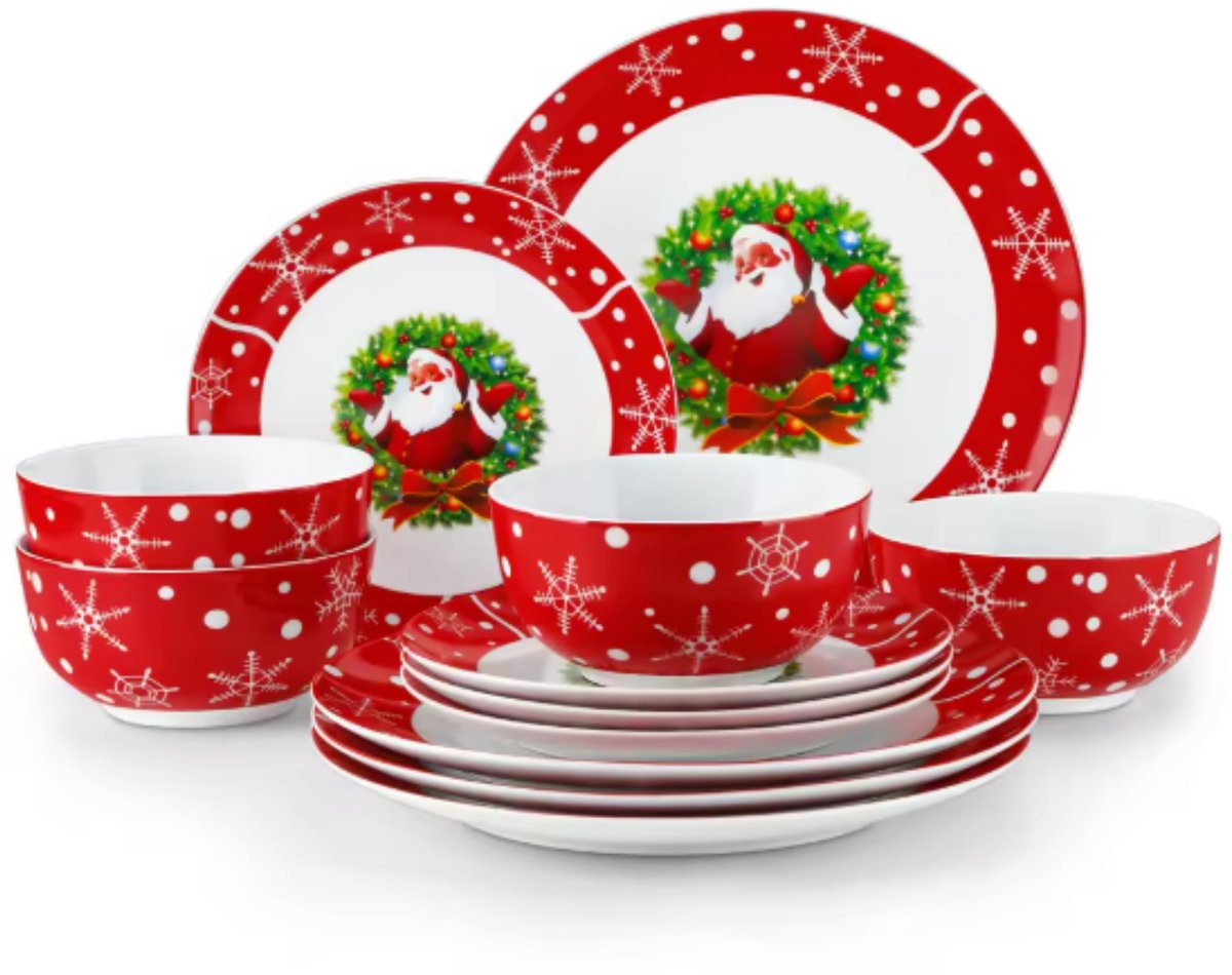 Kerst Dinerborden – 4 persoons – Kerst 12 delig – Keramisch – Serviesset – Ontbijtborden