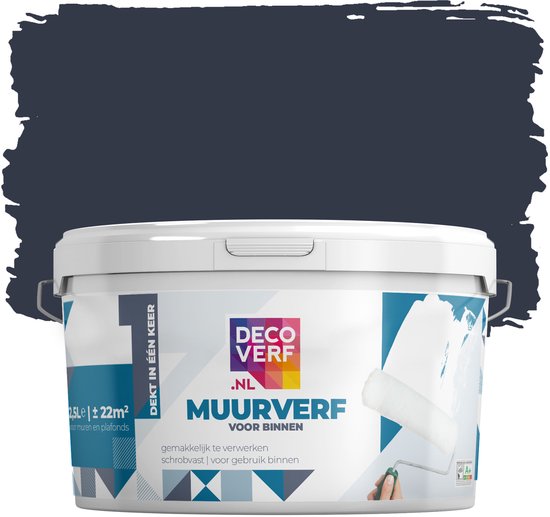 Decoverf muurverf mat nachtblauw, 2.5L