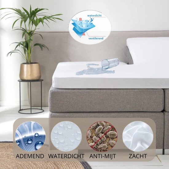 Dream Splittopper Split Topper Molton Protège Matelas - Imperméable - 180x210 cm + 12 cm - Wit - 100% Katoen Éponge Naturel - Haute Qualité -