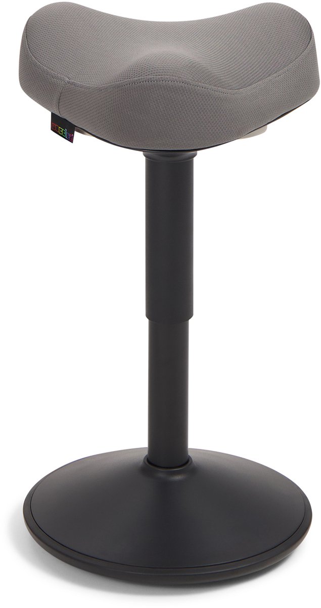 Wobblez® Soothe Wiebelkruk met Zadel - in hoogte verstelbare zadelkruk van 45-65 cm - Antraciet zitting Zwart frame