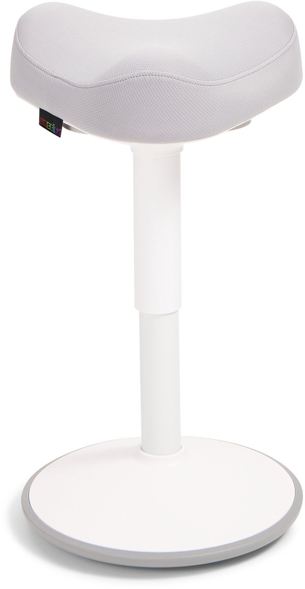 Wobblez® Soothe Wiebelkruk met Zadel - in hoogte verstelbare zadelkruk van 45-65 cm - Grijze zitting Wit frame