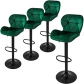 Bol.com Set van 2 barkrukken 2x groene fluwelen bekleding met rugleuning en voetensteun in hoogte verstelbaar 59-79cm ML-Design aanbieding