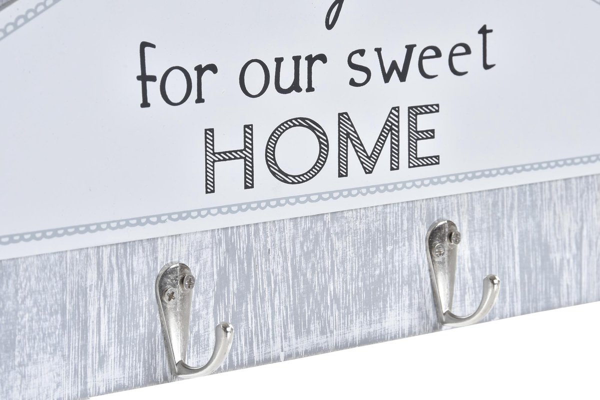 Sleutelrek - Keys for our sweet home - Wit - Grijs - 4 Haak zilver- 39x4x19 cm