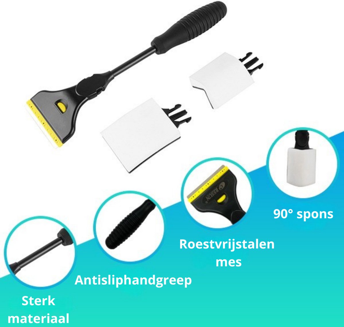 Resun NanoTech Aquarium Schoonmaak Set – Premium Ruitenreiniger met Nano-Spons en RVS Mes – 24 cm Handgreep voor Aquaria