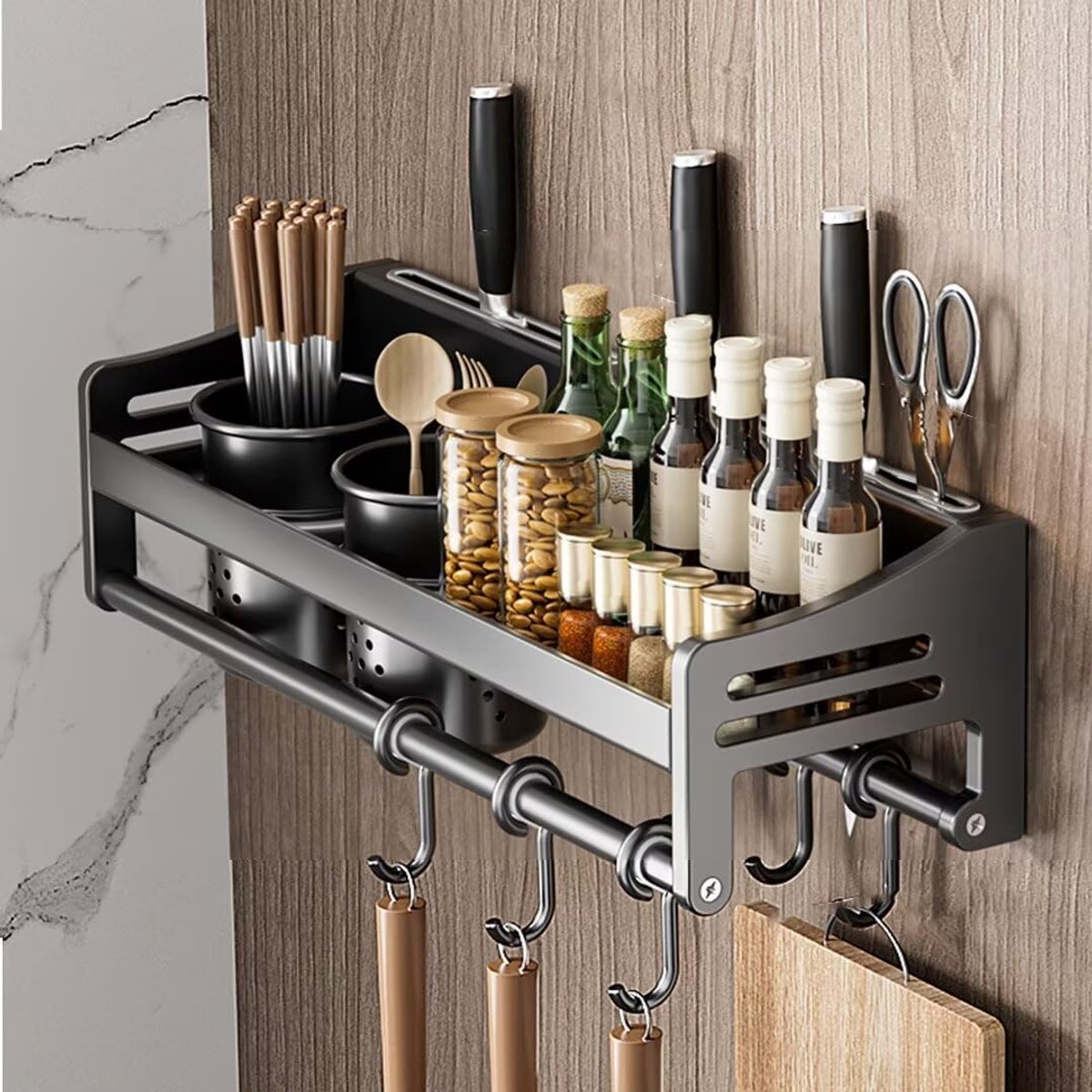 Unyqoos ® Kruidenrek en Keukenorganizer voor Muurmontage zonder Boren - Multifunctioneel en Robuust Ontwerp