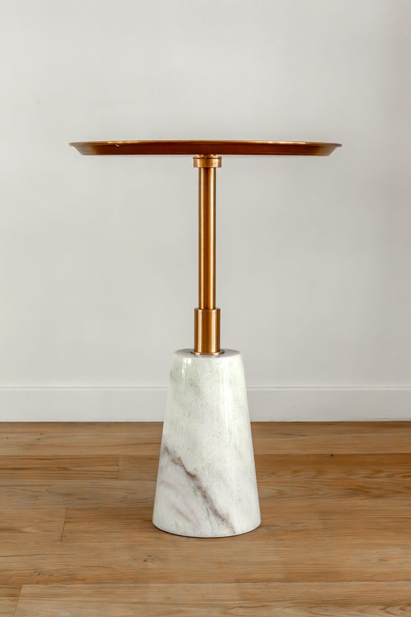 VLHOME Goldtop ronde marmeren tafelblad met roestvrij staal bijzettafel 40⌀ x 55H