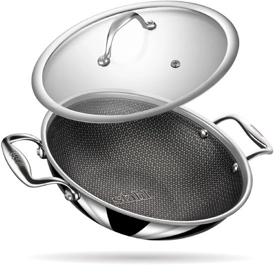 Stahl - Hybrid Triply Wok - 24 cm - Sans PFOA - Incl. Couvercle