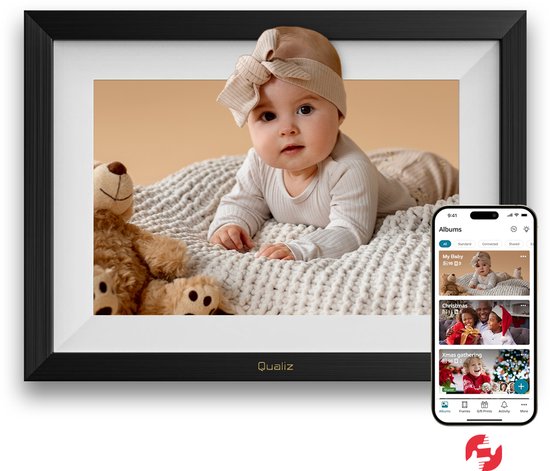 Qualiz® Digitale Fotolijst met WiFi 10,1 inch - Frameo App - Fotokader - HD IPS Display - Touchscreen - 32GB - Apple & Android