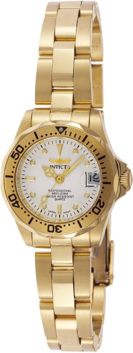 Invicta Pro Diver 8945 Dames Horloge - Waterdicht - Analoog - Quartz Uurwerk - Roestvrij Staal met witte Wijzerplaat - 24mm