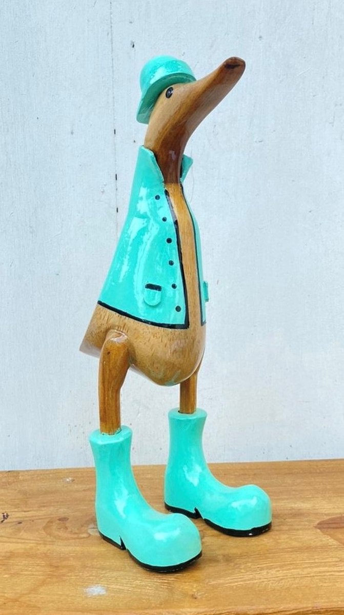 Houten eend Jacco S regenjas turquoise