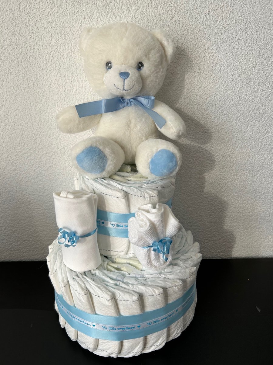 Image of 2-Laags Luiertaart Beer Wit/Blauw KeelToys