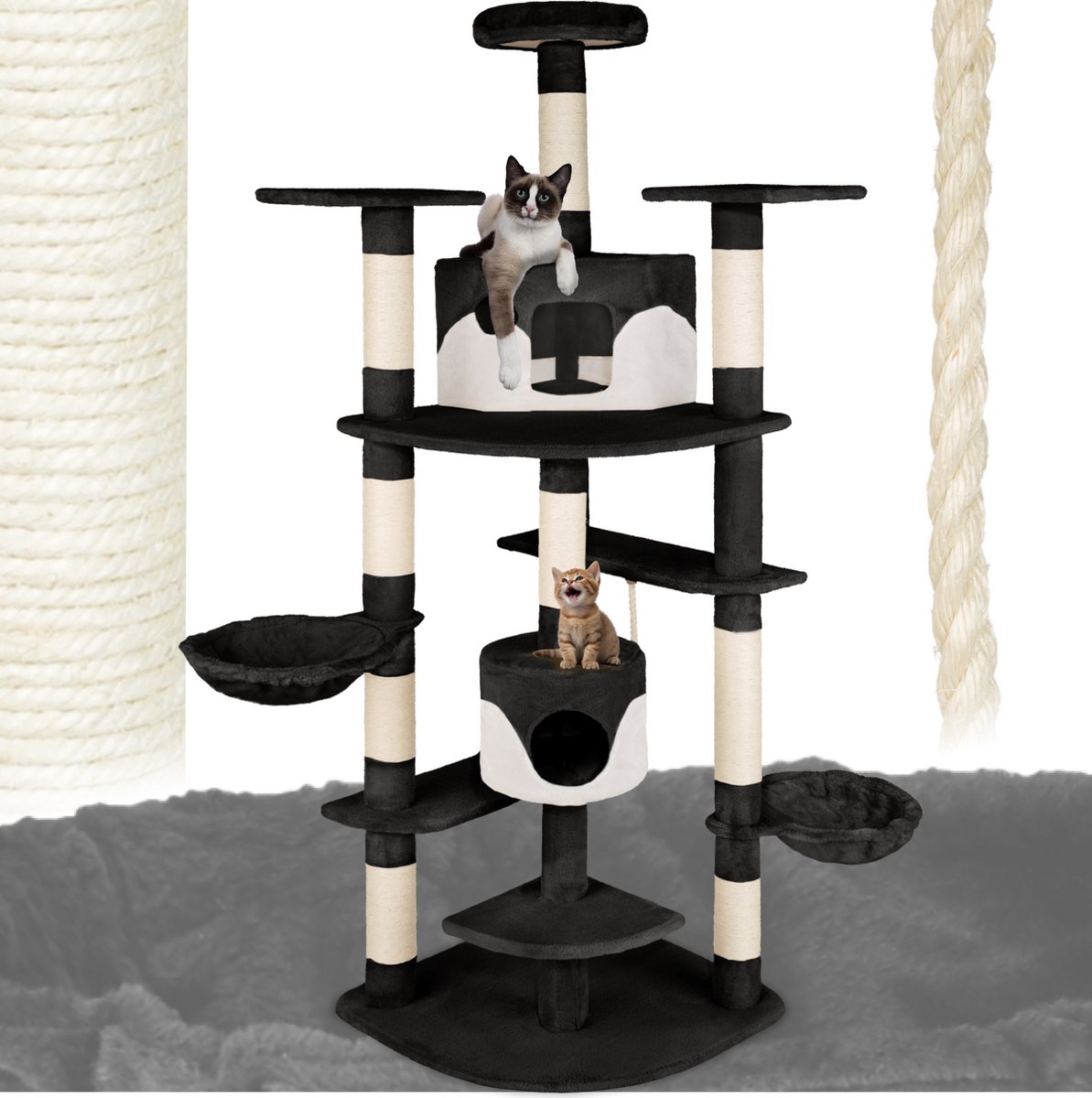 Tectake® - Krabpaal Nelly 204cm - Zwart / Wit
